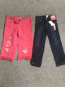 GIRLS SUMMER CAPRIS PANTS NWT GYMBOREE DENIM JEANS PINK LACE FLORAL EMBROIDERY 6T SZ 8
