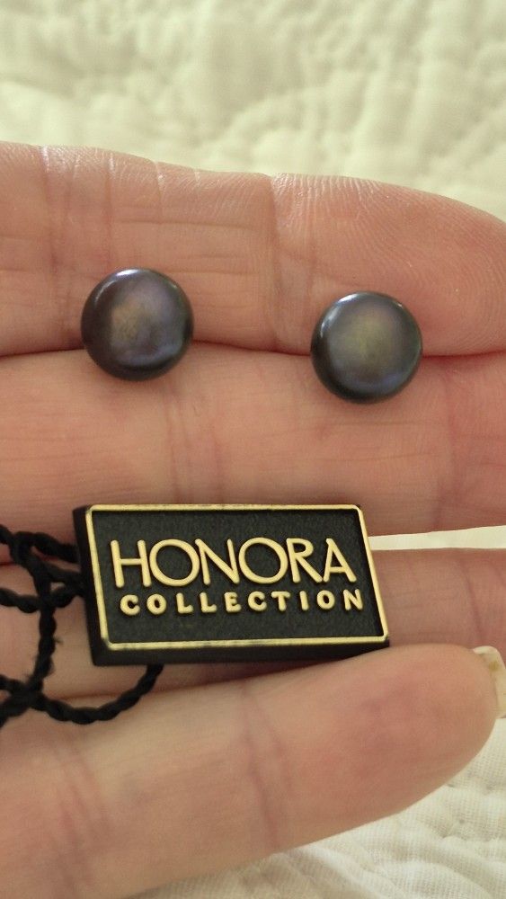 Honora Sterling Silver GENUINE BLACK PEARLS EARRINGS