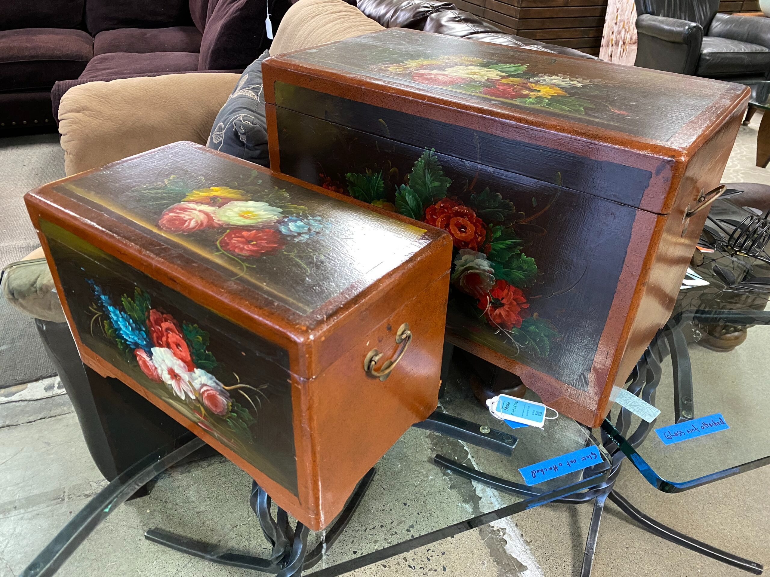 Wooden Floral Hand Painted Nesting Chests (Set of 2)