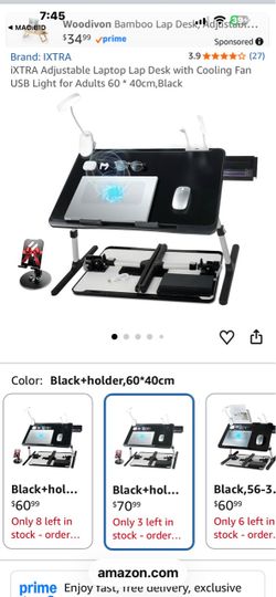 iXTRA Adjustable Laptop Lap Desk with Cooling Fan USB Light for Adults 60 * 40cm, Black