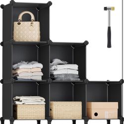 SONGMICS 6 Cube Storage Organizer, DIY Closet Shelf, Plastic Clothes Organizer, Modular Bookcase, 11.8 x 11.8 x 11.8 Inch Cubes, with Feet and Rubber 