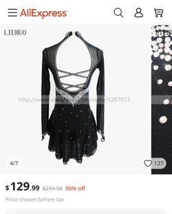 LIUHUO Custom Ice Skating Dresses Women Girls Black Spandex High Elasticity Diamond Strap Back Diamond Embellished