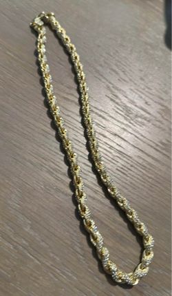 Yellow gold plated 23 in stainless steel rope with cubic zirconia