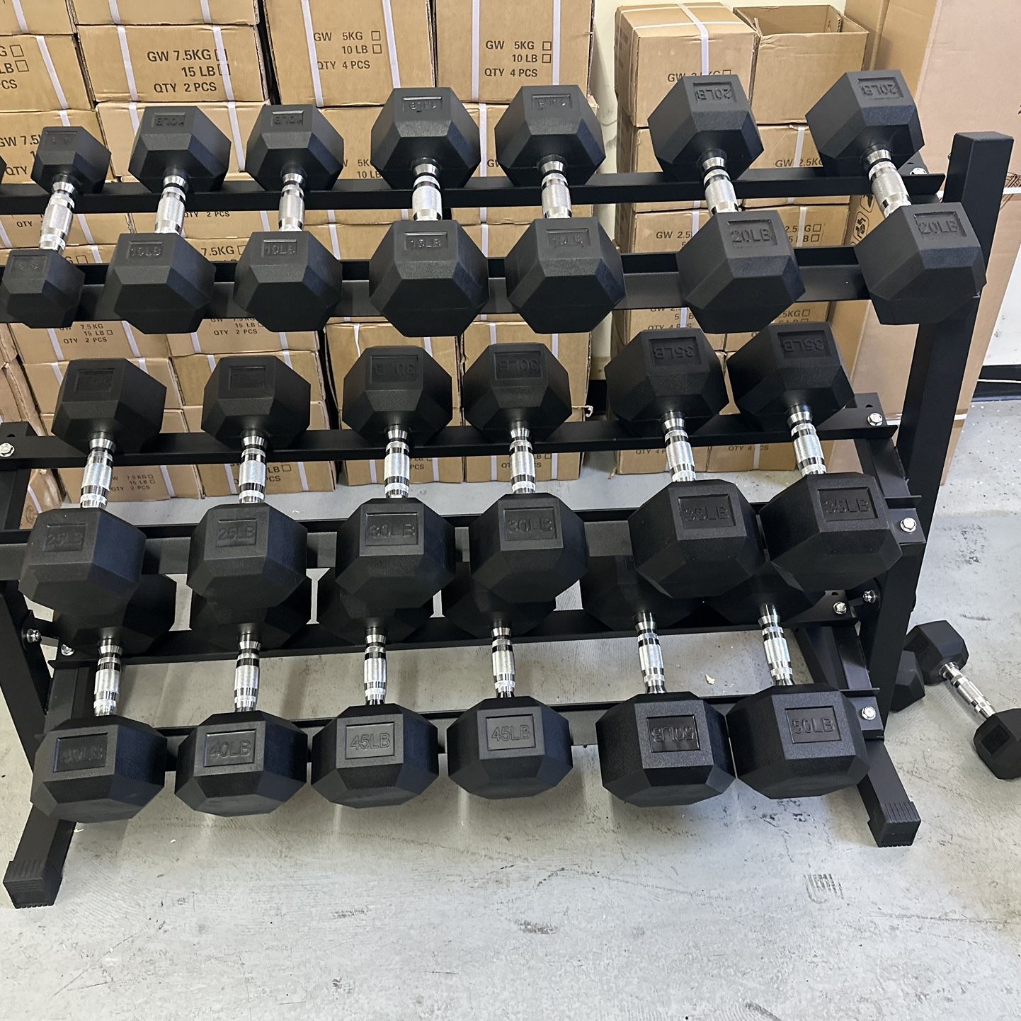 Dumbbell Set 5lb - 50lb With Heavy Duty 3 Tier Rack Brand New🏋🏽‍♂️  In The Box📦 