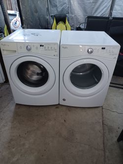 Whirlpool Duet Stackable Washer And Gas Dryer Excellent working condition Heavy duty 
W27 
D31.5 
H76 
Washer 4.5 cu ft 
Dryer 7.4 cu ft 
3 months war