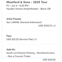 Mumford & Sons Concert Tickets June 6, 2025