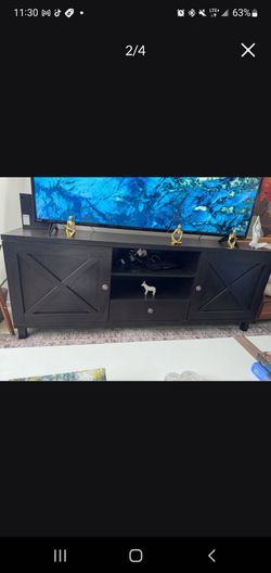 Black Wood TV Stand with Cabinet Doors