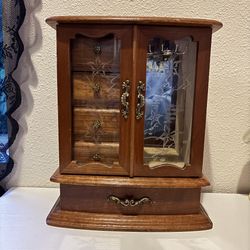 Vintage Wooden Jewelry Mini Closet Jewelry Armoire