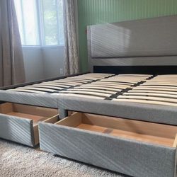 Brand New King Size Grey Storage Bed Frame (Black Available) 