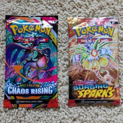 NEW Pokemon Trading Card Game TCG Mega Evolution Chaos Rising and Scarlet & Violet Surging Sparks booster packs with 10 cards