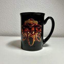 Universal Studios “Revenge Of The Mummy” Ride Coffee Cup/Mug Triple Mummy Face of Imhotep (Black & Orange) 