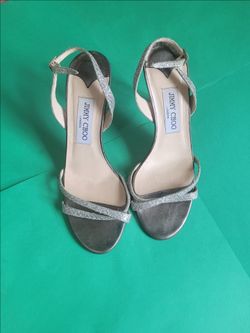 Jimmy Choo India Slingback Sandal Size 37.5 Silver Glitter Strappy Minimalist
