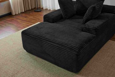 Oversized Chaise Lounge Chair Cozy Cloud Couch, Modern Plush Corduroy Upholstered Sleeper Sofa Daybed with 3 Throw Pillows and Wide Armrest for Living