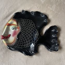 Ryan Charles Fancy Fish Platter Multicolor Hand Painted Ceramic