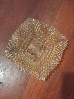 Vintage Amber Diamond Point Square Glass Bowl