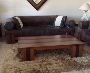Modern, Wooden Couches With Coffee Table, Side Tables