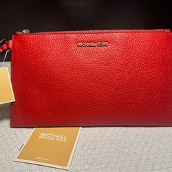 Michael Kors Red Pebbled Wristlet Clutch with Wrist Strap
