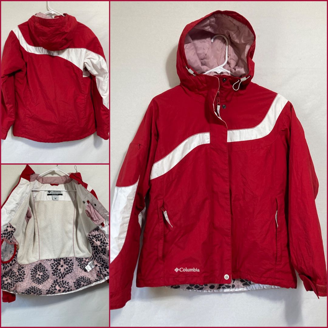 Columbia Women’s Small WATERPROOF Hoodie Zip Faux Fur Lining Rain Ski Jacket Red