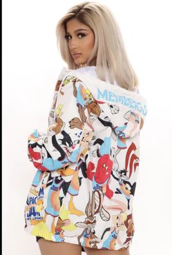 Members Only Space Jam Looney Tunes Hooded Jacket Windbreaker size XL