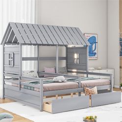 Double- Twin House Canopy Platform Bed Frame
