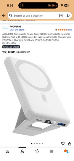 AOGUERBE for Magsafe Power Bank, 10000mAh Foldable Magnetic Battery Pack with LED Display, 3 in 1 Wireless Portable Charger with 22.5W Fast Charging f