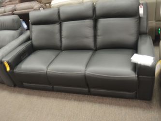 Leather Italia Leather Dual Power Sofa - Gray | Couch | Living Room Couch