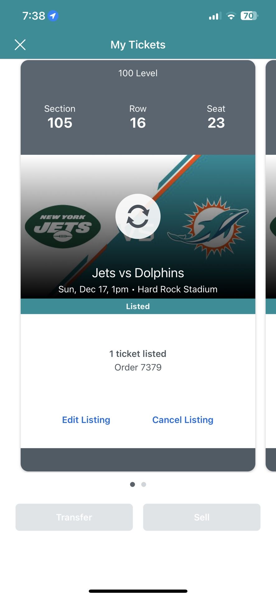 Jets V Dolphins 100 Level Seats End Of The Row