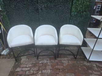 Stools 3 White Bouclé Counter Stools with Black Metal Frames $40ea