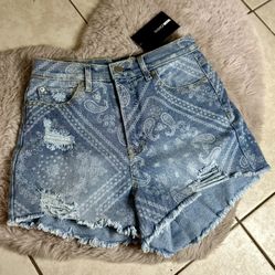 Fashion Nova Bandana Print Denim Shorts NWTh