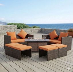 Outdoor Patio Furniture 4 PCS Rattan Sofa Wicker Chair Cushions Table Set Chairs