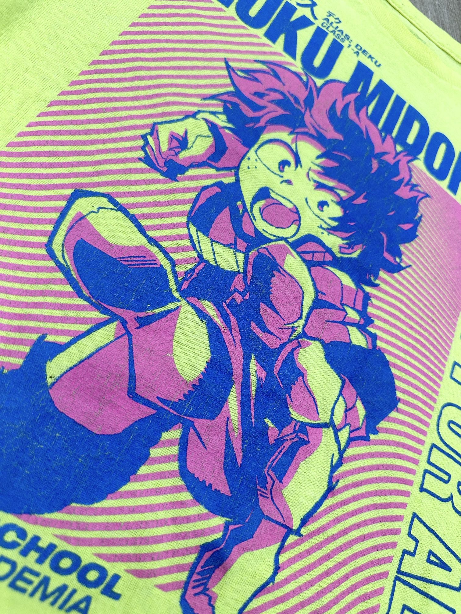 My Hero Academia Deku One For All Graphic T Shirt Neon Yellow Size M READ