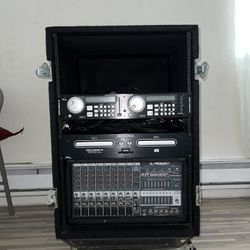 Peavey XR684 stereo powered mixer with an American Audio DCD-PRO310 dual CD player 