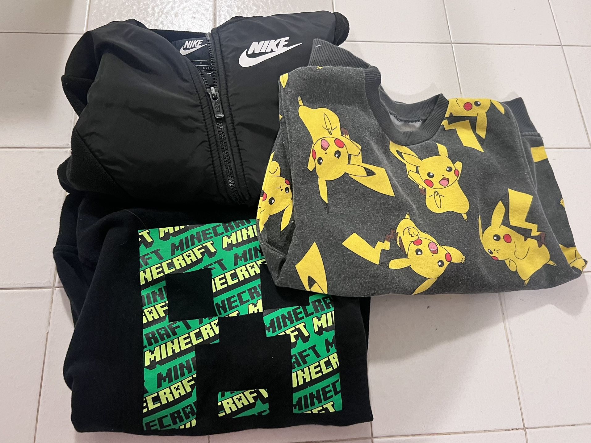 Boys Sweaters Minecraft, Pokemon, Nike Zip Up- Size Sm