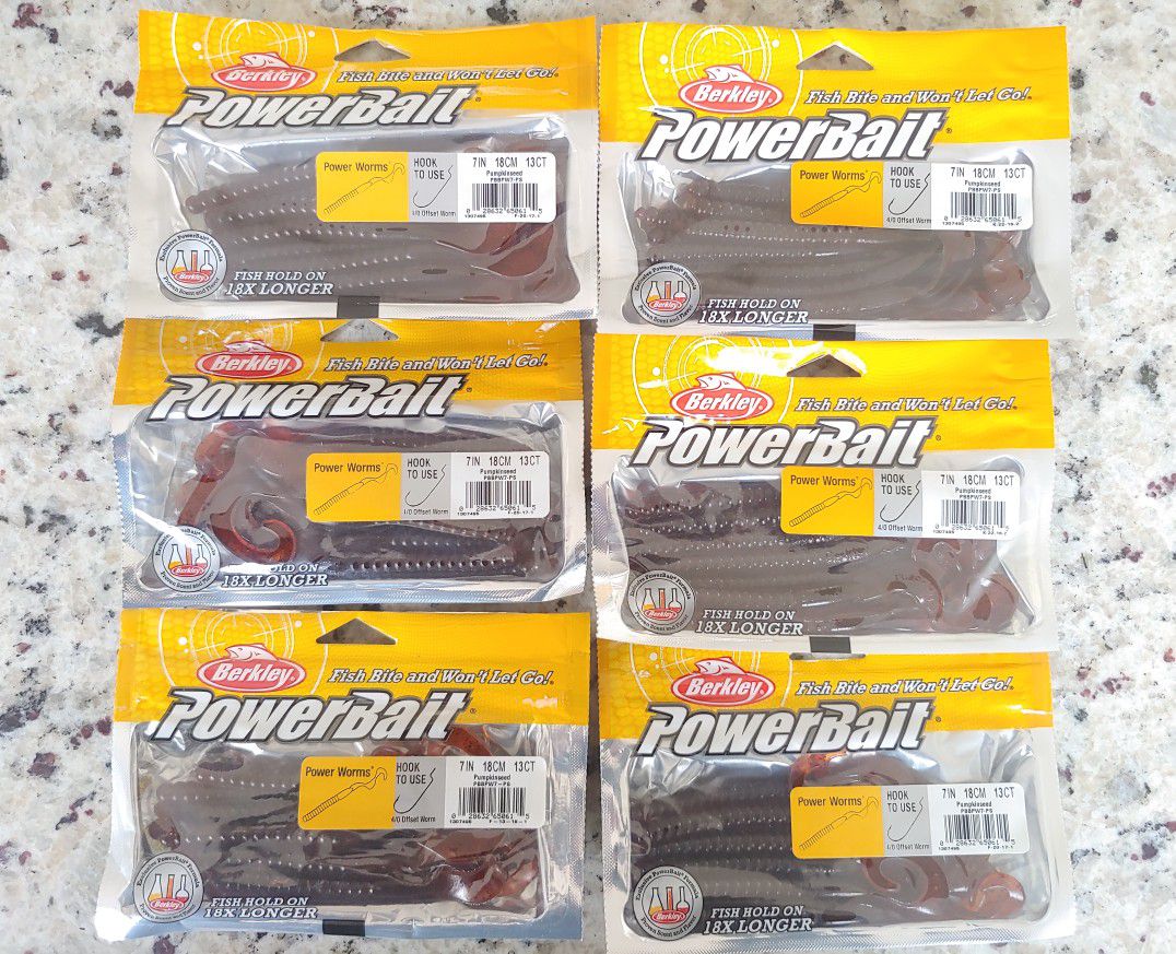 6 Packs Berkley Powerbait Power Worm 7" Pumpkinseed 13 Count - Fishing Baits - Fishing Lures