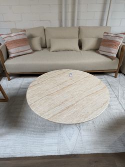 New large round faux travertine coffee table, round outdoor coffee table, concrete round outdoor coffee table
