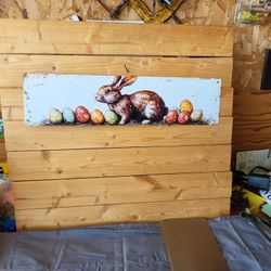 Cute Easter Bunny Metal Sign 4"x16"