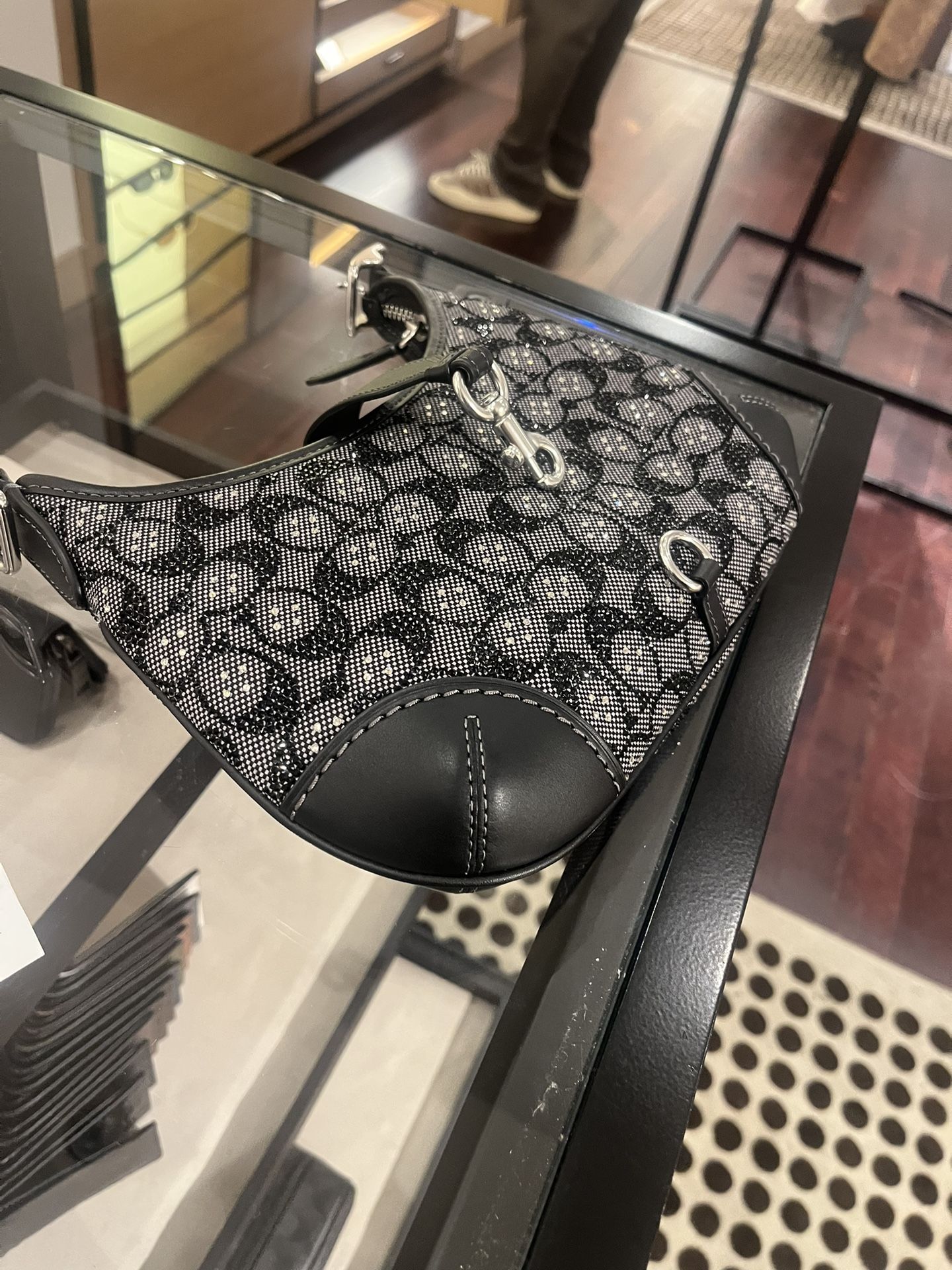 Coach Black Crystal Jacquard Hampton Hobo Bag