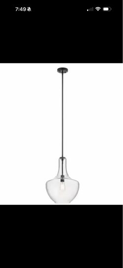 KICHLER (42046BK) Everly 19.75" 1-Light Black Pendant Light with Clear Glass