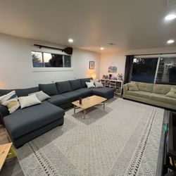 17ft Long Sectional With Chaise On Both Sides And Pullout Bed With Barely Used Upgraded Mattress 