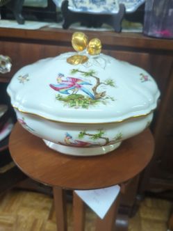 Antique large French Limoges birds bird covered gilded tureen