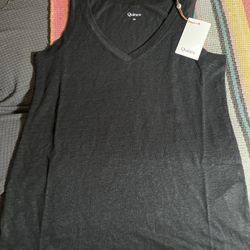 Quince European Linen Jersey V-Neck Tank Top Black XS NWT 100% Linen Lightweight