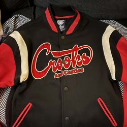 Crooks and Castles varsity jacket Adult Medium, Black Red And White