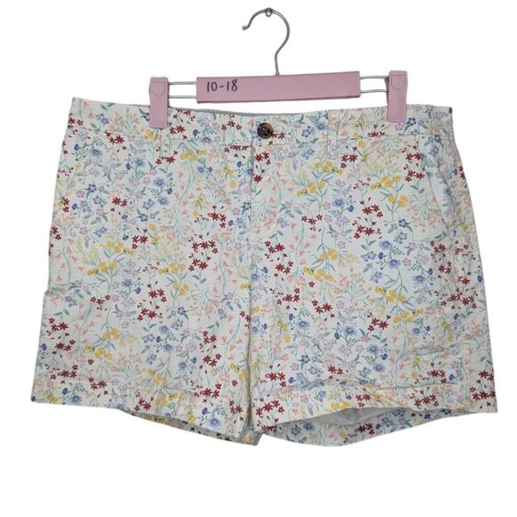 Old Navy Everyday Shorts Womens 10 White High Rise Floral Chino Flat Front