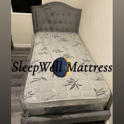 Twin Size Bed Frame With Pillow Top Mattress Included 