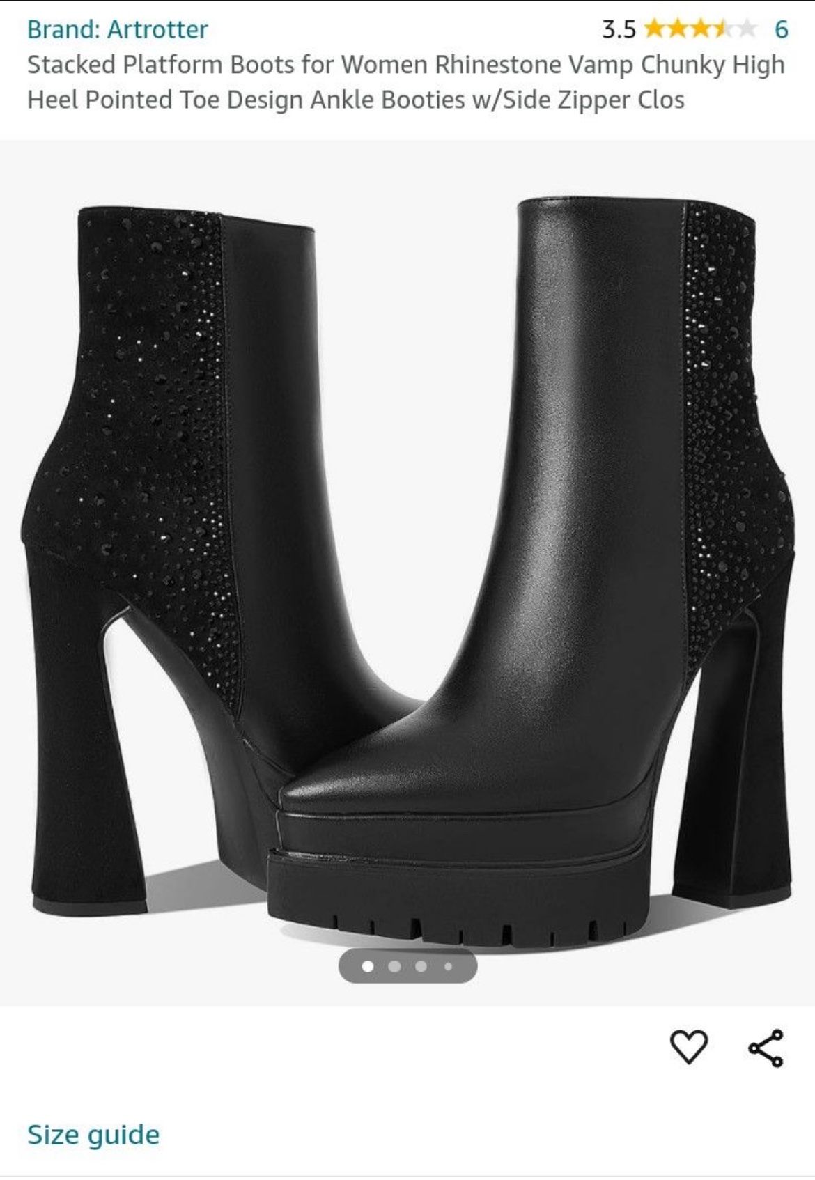 Stacked Platform Boots for Women Rhinestone Vamp Chunky High Heel Pointed Toe Design Ankle Booties w/Side Zipper Clos(9-5)