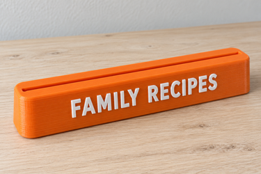 Family Recipes Card Rail, 3D Printed Recipe Card Stand, Custom Rail and Lettering Colors