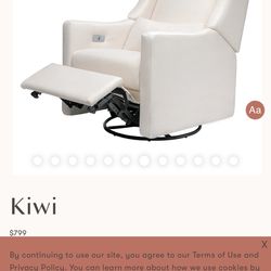 Million Dollar Baby: Kiwi Electronic Recliner and Swivel Glider with USB Port, Performance Cream EcoWeave, New, Perfect Condition