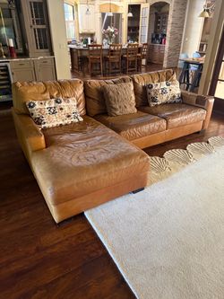 Tan Leather Sectional Sofa with Chaise