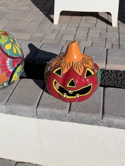 Talavera Ceramic Jack-O-Lantern Pumpkin Decoration