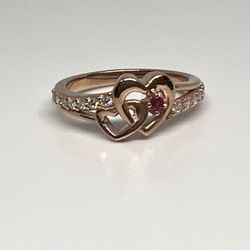 Double Heart Ring Size 6 Rose Gold S925 Ruby & Moissanites